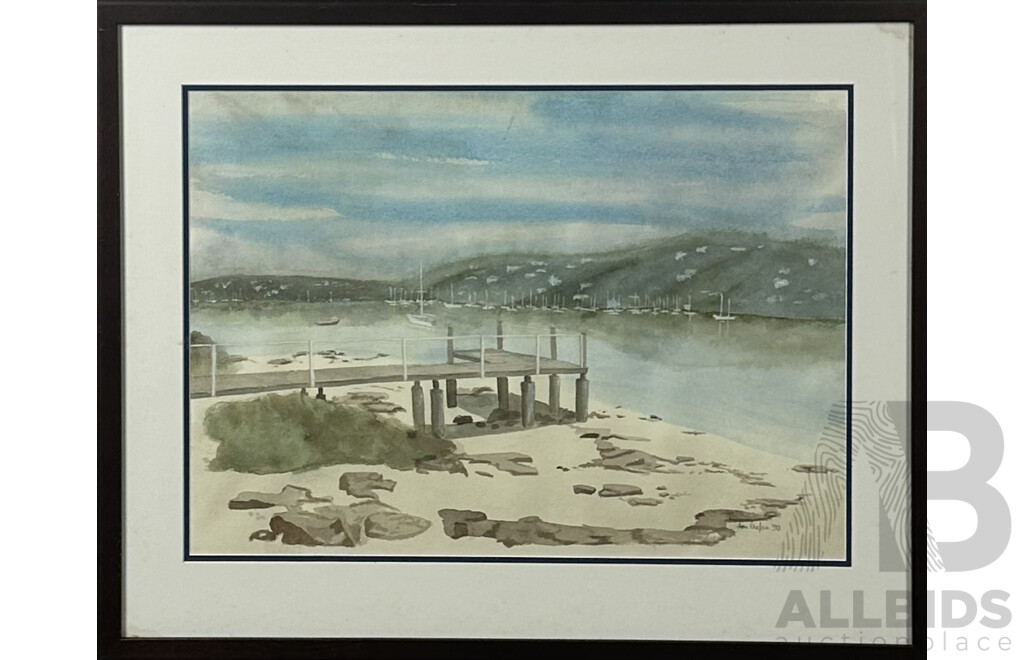 Jon Parker, (20th Century, Australian), Calm Waters at the Dock (19)90, Watercolour, 55 X 68 Cm (frame)