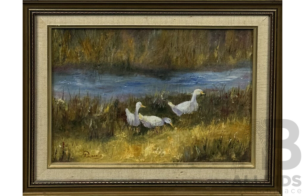 Pamela Carruthers, (20th Century), At the Fourth - Ducks by the Water, Vintage Oil on Canvas, 35 x 46 cm (frame)