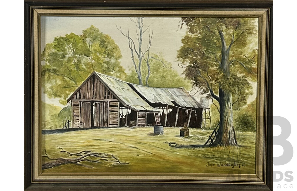 June Waddington, (20th Century), Looking Back (1986), Oil on Canvas Board, 55 x 70 cm (frame)