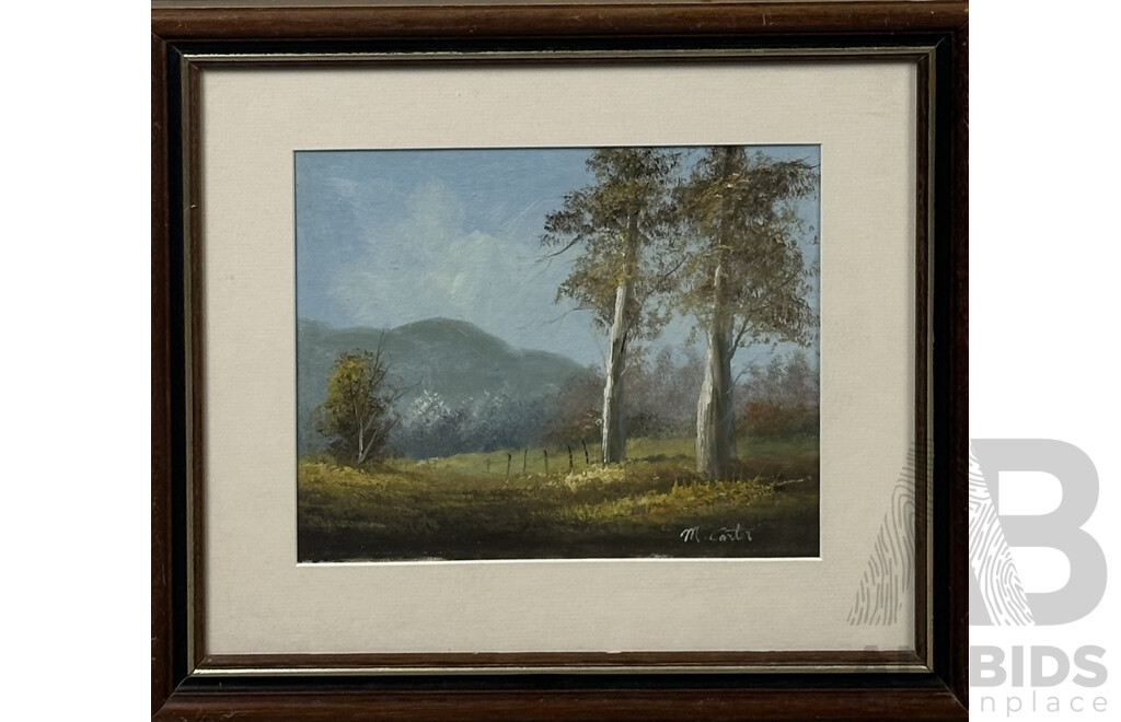 M. Carter & Peg Radburn (20th Century, Australian), Landscape - Gum Trees & Great Flinders Ranges, Lovely Pair of Oils on Canvas, 36 x 40 cm (larger frame) (2)