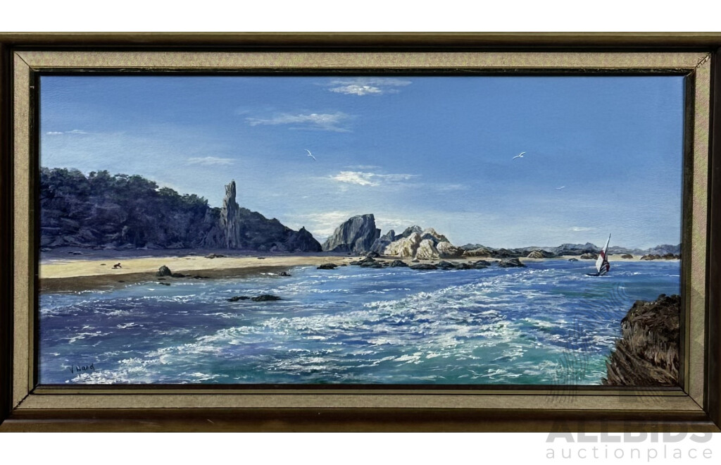Val Ward, (20th Century, Australian), Hankerchief Bay, Queensland, Acrylic on Canvas, 48 x 85 cm (frame)