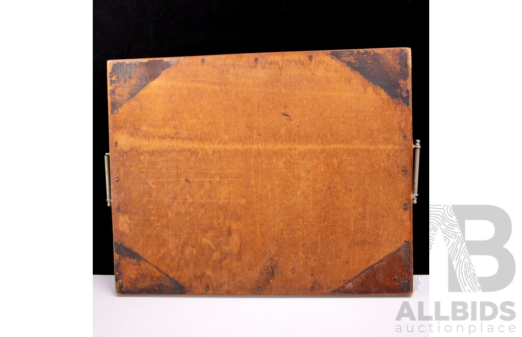 Vintage Wooden Serving Tray with Collection of Cigar Labels Under Glass