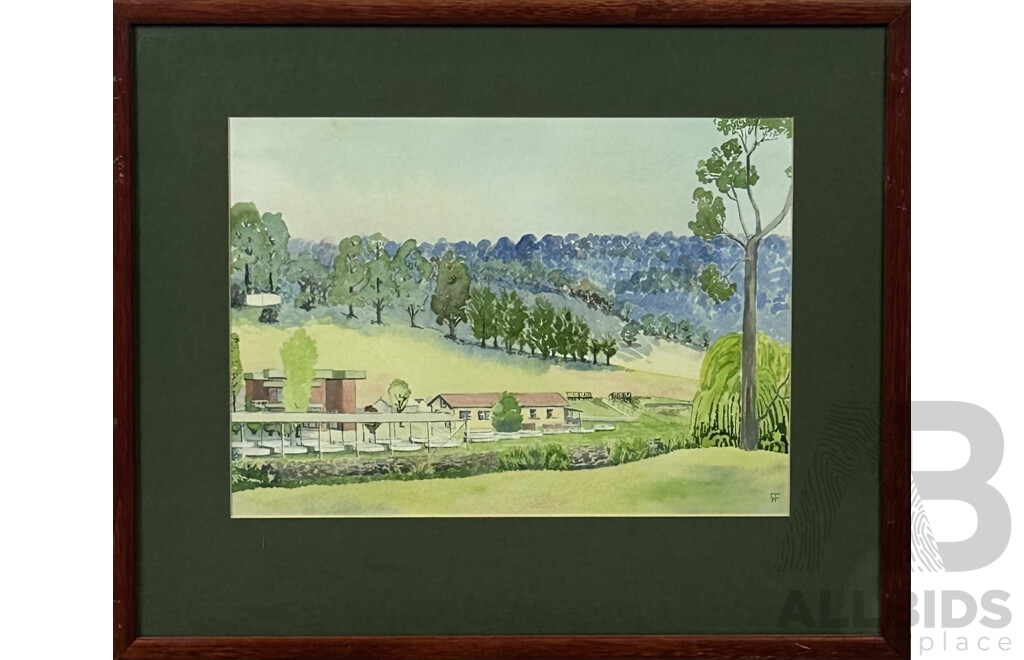 RF, (20th Century, Australian), Ebor-Trout Hatechery (1991), Original Watercolour, 44.5 x 52 cm (frame)
