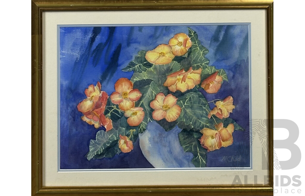 M.Child, Watercolour, Still Life - Flowers in Vase, Original Watercolour, 45 x 55 cm  (frame)