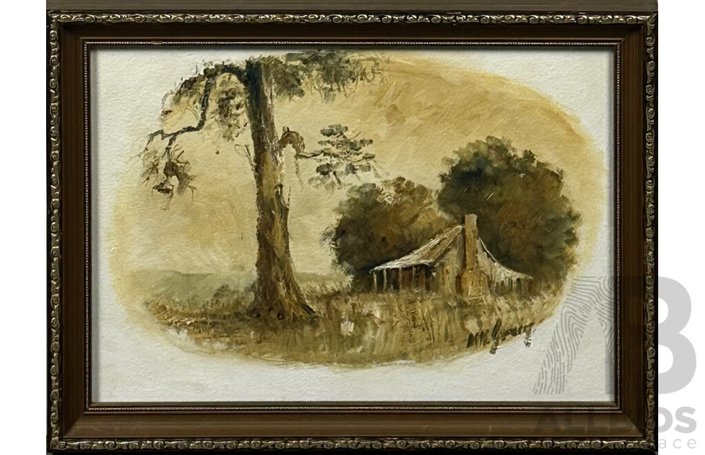 Margaret Greig, (20th Century, Australian, 1937-2018), Bush Cottage, Oil on Masonite Painted by Mouth, 30 x 40 cm (frame)