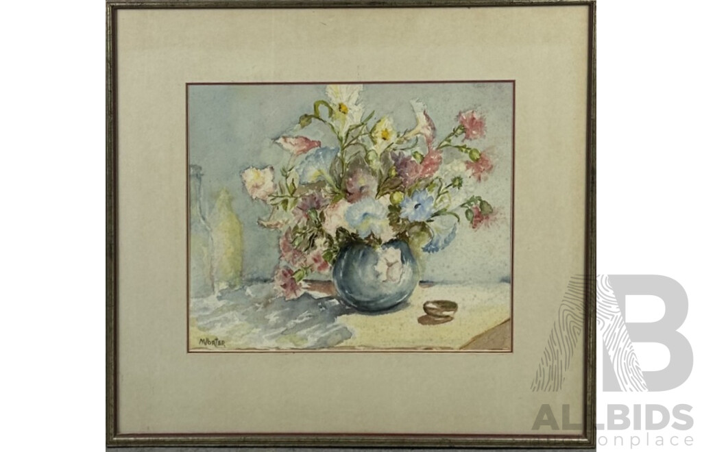 M. Porter, (20th Century), Carnations & Petunias, Vintage Watercolour on Card, 59 x 67 cm (frame)