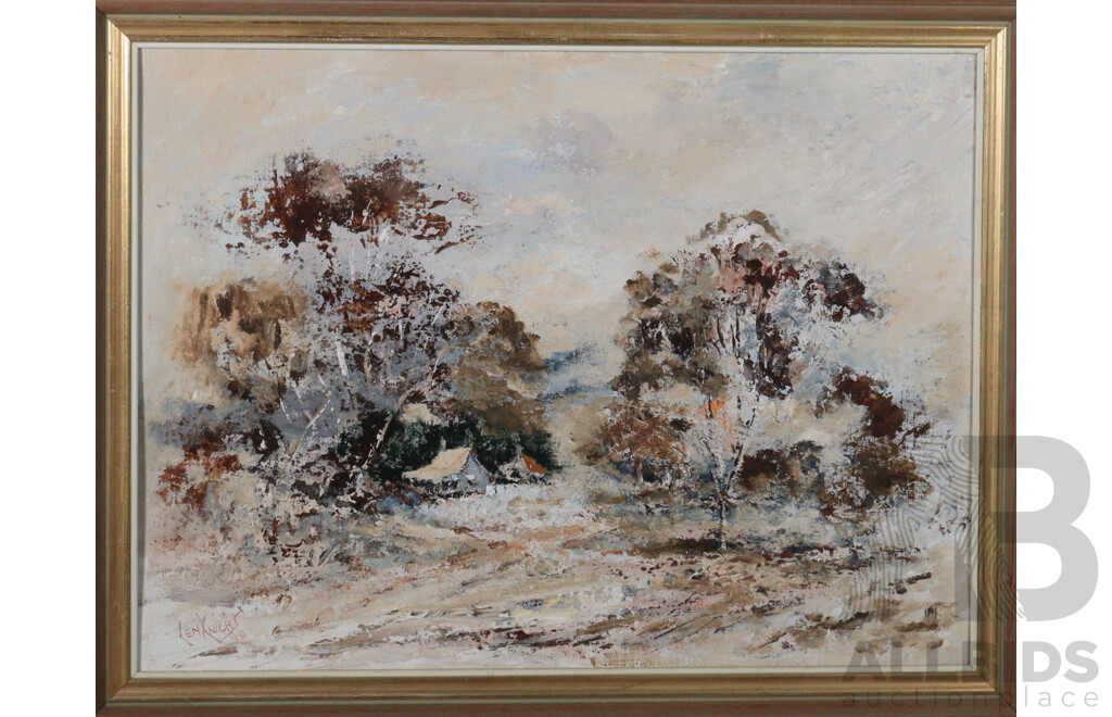 Len Knight, (20th Century, Australian), Lone Bush Cottage (1980), Acrylic on Canvas, 52 x 67 cm (frame)