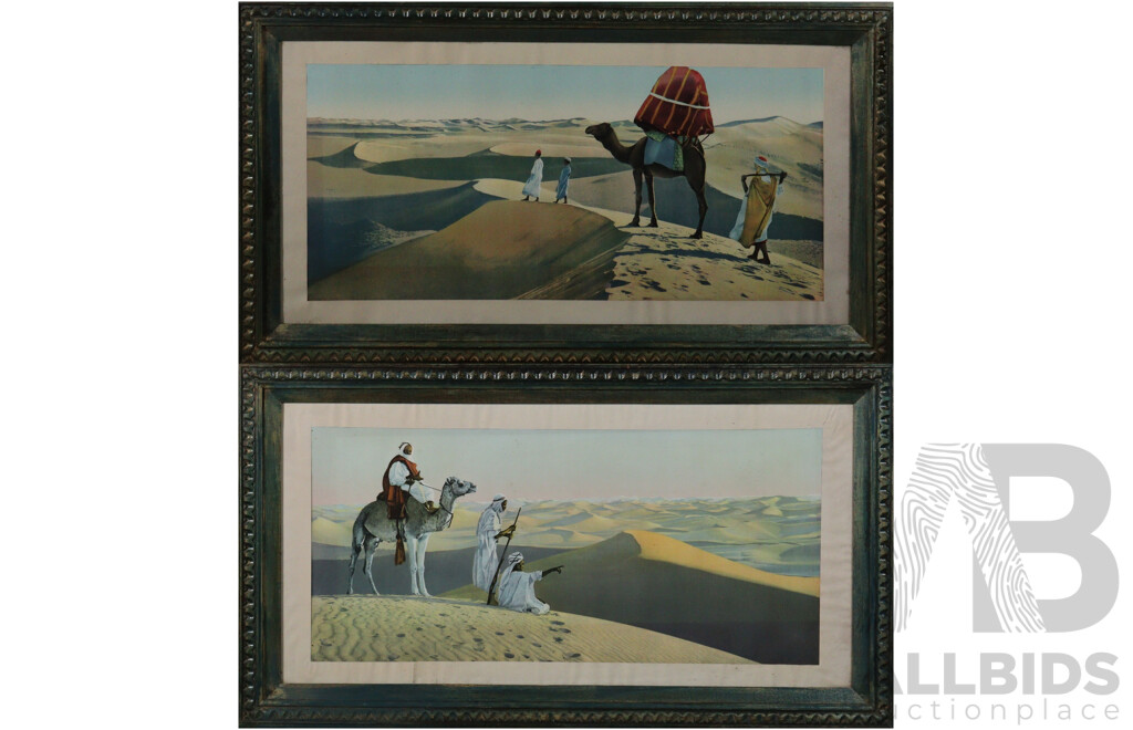 Artist Unknown (c1920s), Au Desert I & II, Pair of Antique Moroccan or Algerian French Colour Prints, 41 x 77 cm (frames) (2)
