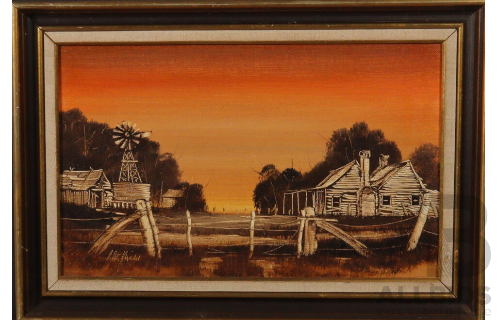 Peter (Indistinct Last Name), (20th Century), Into Sunrise, Original Vintage Oil on Canvas, 35 x 50 cm (frame)