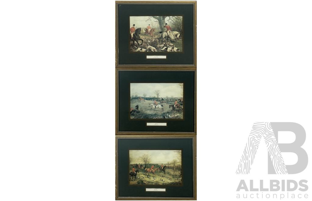 Trio of Fox Hunting Vintage Colour Prints After the Original Hand Coloured Etchings by H.T. Alken (British, 1785-1851) Full Cry and More, 31 x 38 cm (frame) (3)
