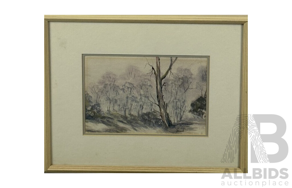 J.Black, (20th Century, Australian), Gum Tree Shadow, Original Vintage Ink and Watercolour, 32 x 40 cm (frame)