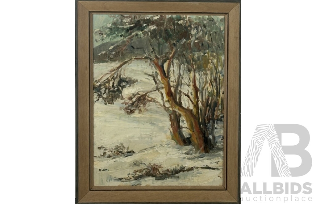 Ann Lovas, (20th Century, Australian), Snowy Morning, Vintage Acrylic on Masonite, 47.5 x 37 cm (frame)