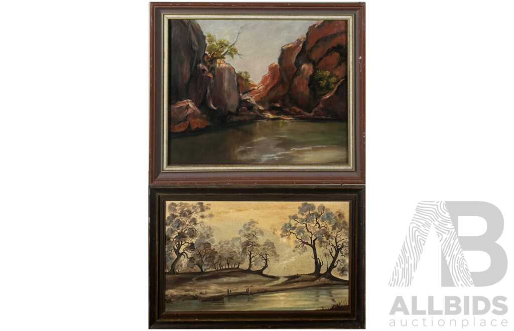 Lovely Pair of Vintage Landscapes, The Inlet, Oil on Board (43 x 66 cm frame) & Rocky Inlet, Oil on Canvas, (49 x 50 cm frame) (2)