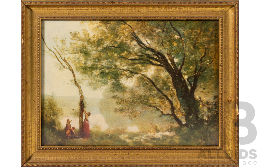 Jean Baptiste Camille Corot, (19th Century, French, 1796-1875), Souvenir De Mortefontaine [Recollection of Mortefontaine], Vintage Reproduction Print of Original Oil on Canvas From 1864, 31 x 41 cm (frame)