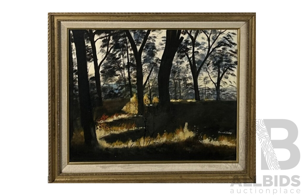Maureen Voye (?) (Date Unknown), Wildfire, Original Vintage Oil on Canvas Board, 50.5 x 60.5 cm (frame)