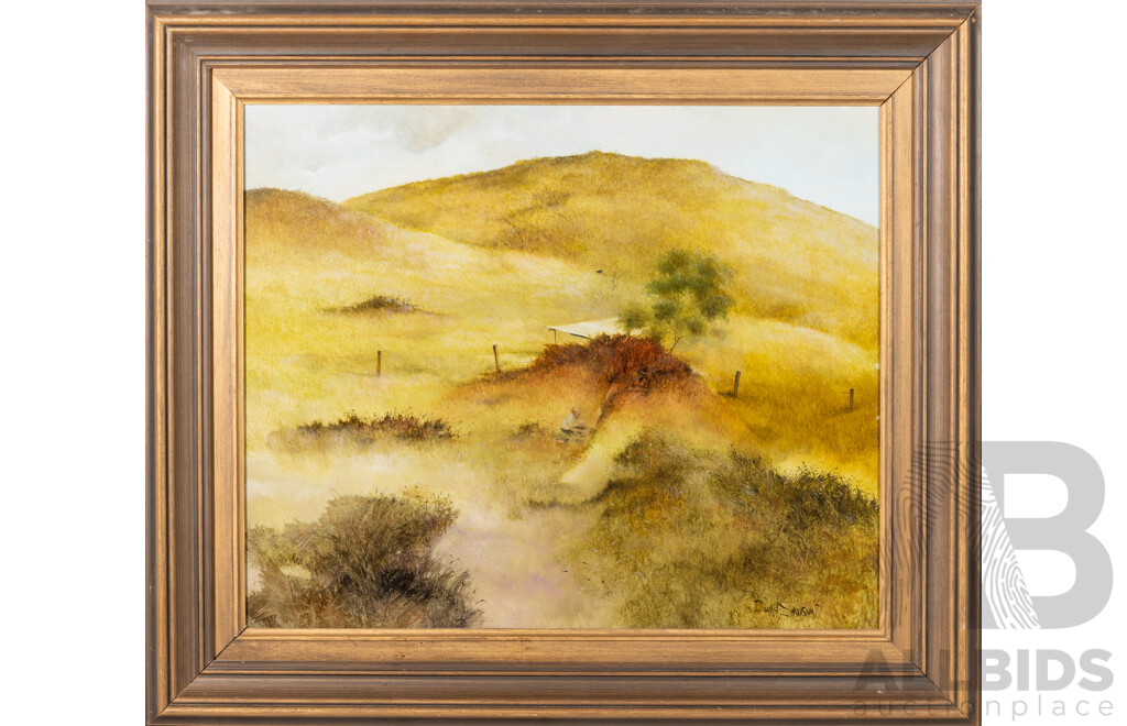 David Emerson, (20th Century, Australian, 1945-), Solitary Country Gardening, Wonderful Original Vintage Oil on Masonite, 69 x 79 cm (frame)