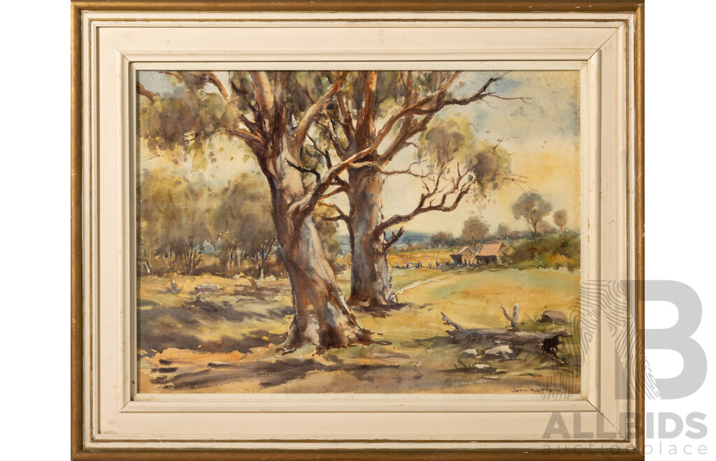 John R. Upton, (20th Century, Australian, 1892-1987), Milking Sheds, Wonderful Vintage Watercolour, 50 x 62 cm (frame)