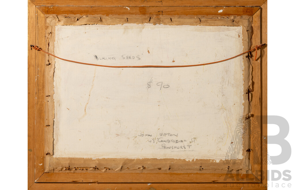 John R. Upton, (20th Century, Australian, 1892-1987), Milking Sheds, Wonderful Vintage Watercolour, 50 x 62 cm (frame)