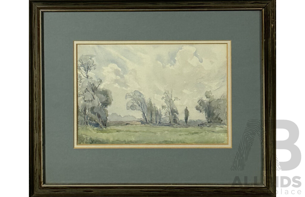 L.G. Walpole, (British, Date Unknown), Green Fields on Clear Day, Vintage Watercolour on Card, Signed by Hand in Pencil Lower Left, 21 x 32 cm (image)