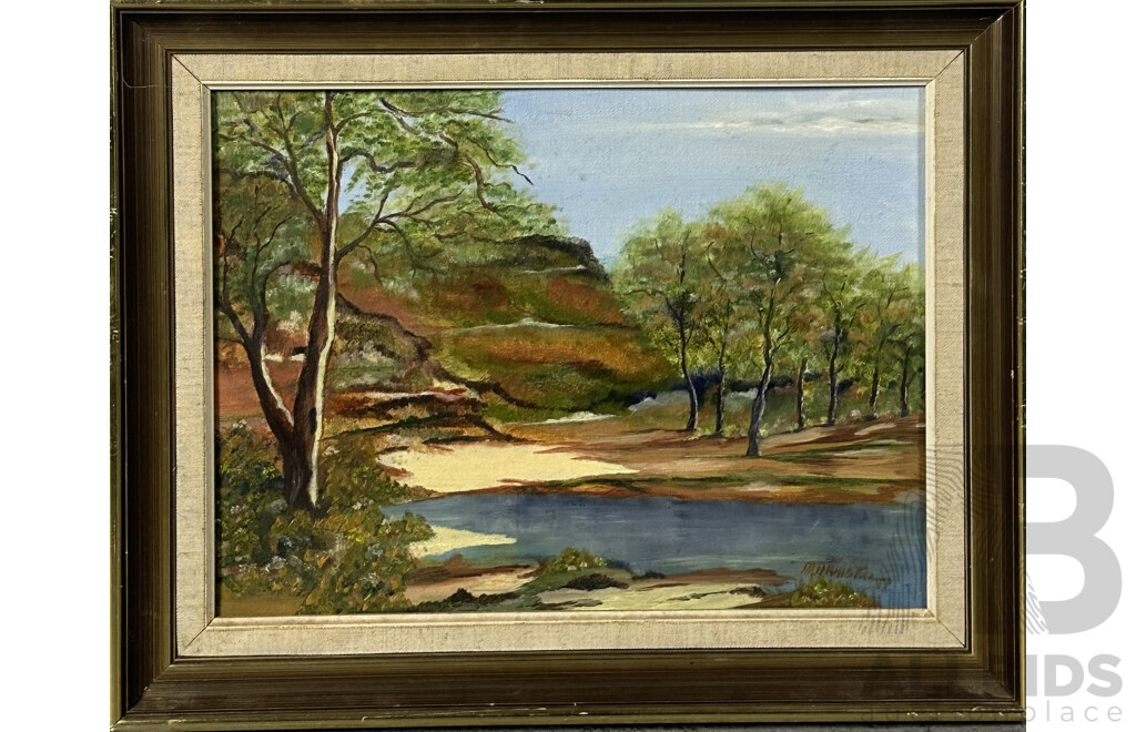 V. Muggleton and M. Armstrong (Australian, Working C 1980s), Kangaroo Valley Landscape and Flinders Ranges, Oils on Canvas Board, 40 x 51 cm (largest Frame)