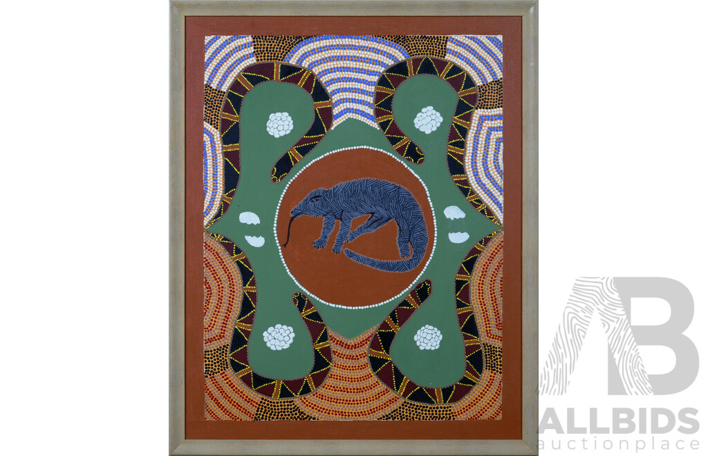 Georgina Parsons, (20th Century, Indigenous-Australian), Ant Eater, Acrylic on Canvas, 81 x 65.5 cm (frame)