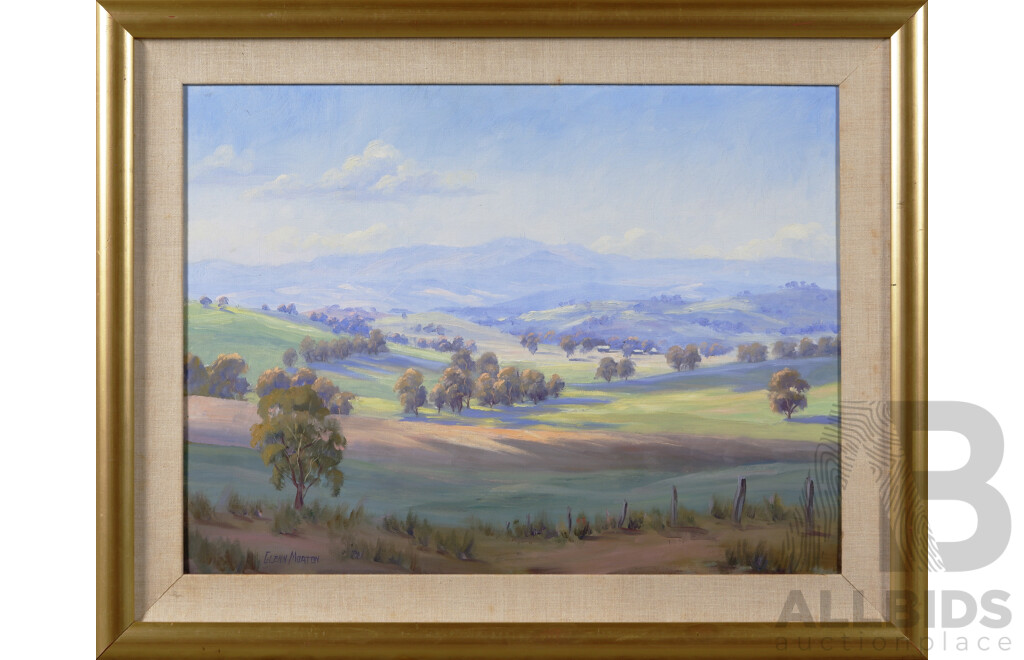 Glenn Morton, (20th Century, Australian), Morning Toward Canobolas, Oil on Canvas Panel, 60 x 75 cm (frame)