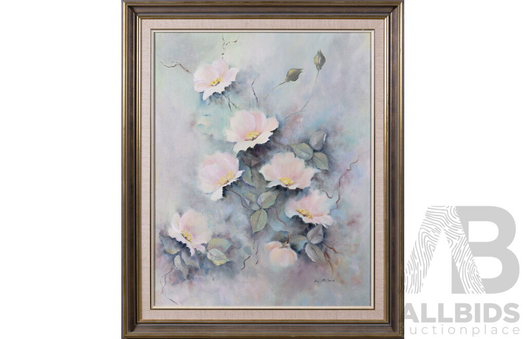 Joyce McCance, (20th Century, Australian), Wild Roses, Oil on Canvas, 93 x 78 cm (frame)