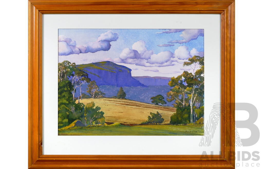 P.A Hilliar, (Australian, Date Unknown), Blue Mountain Range, Watercolour, 48 x 58 cm (frame)