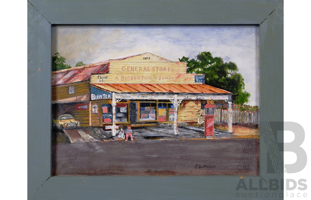 E. Bateman (20th Century, Australian, Date Unknown), Interesting Dual Sided Artist's Work - General Stores a Bickerton & Sons, and When the Sun is Low, Oil on Board, 35 x 44 cm (frame)