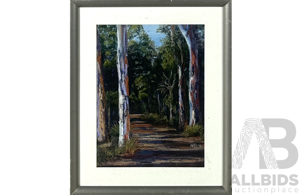 AMS (2016) and Rita Hughes, Forest Trail and Out Bush, Pair of Lovely Landscapes in Solid Frames, Pastel on Paper, 48 x 65 cm (larger frame) (2)