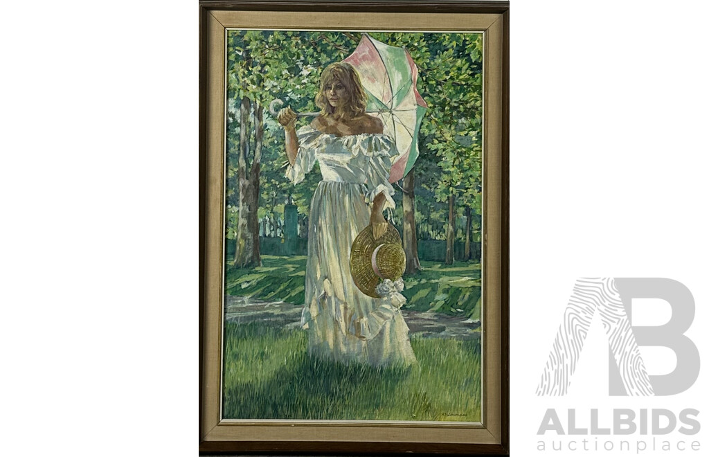 R.M. Lowndes, (20th Century), The White Dress, Vintage Oil on Canvas, 87 x 61 cm (frame)