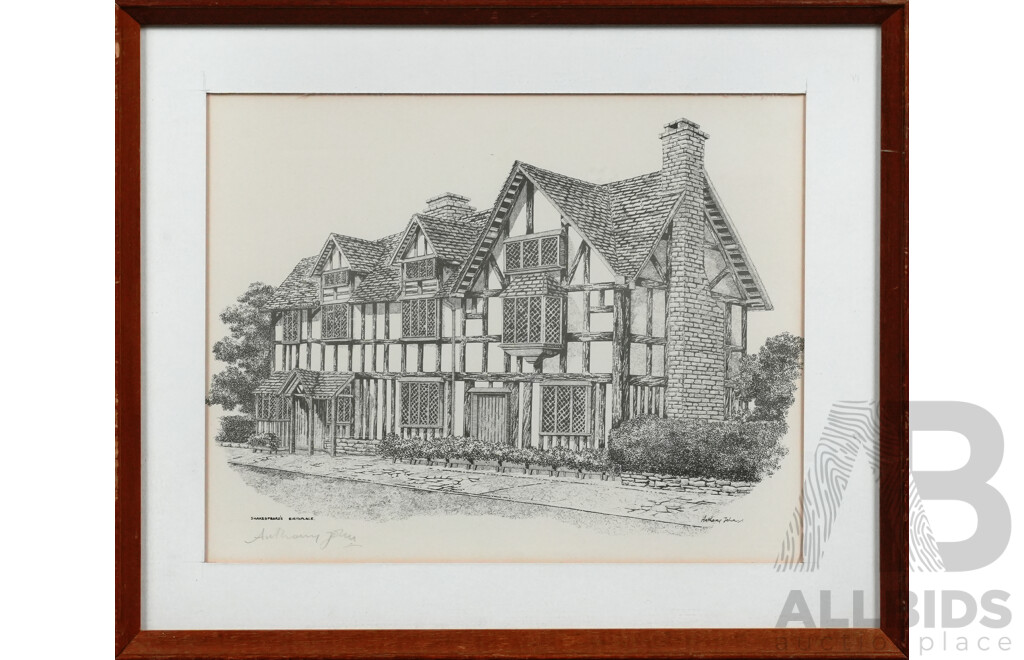 Anthony John (20th Century), Shakespeare's Birthplace; Holy Trinity Church & Anne Hathaway's Cottage, Trio of Quality Prints of Original Pencil and Inks (3)