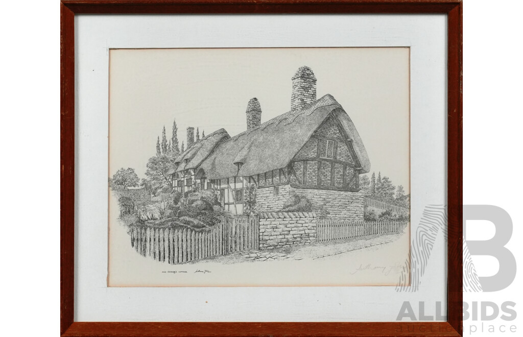 Anthony John (20th Century), Shakespeare's Birthplace; Holy Trinity Church & Anne Hathaway's Cottage, Trio of Quality Prints of Original Pencil and Inks (3)