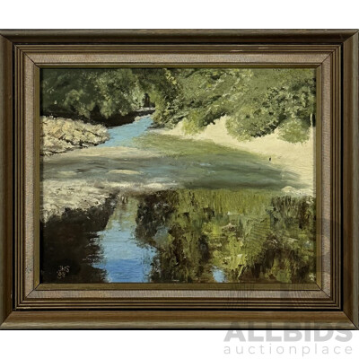 JNS, (20th Century, Active C1980s), Water's Reflection, Acrylic on Canvas, 40 x 48 cm (frame)