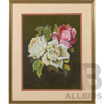 J. Rutter, (20th Century), Still Life - Roses, Original Pastel, 47 x  39 Cm (frame)