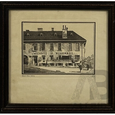 Artist Unknown, Mozart's Wohnhaus, Salzburg, Vintage Print of Original Etching, 27 x 27 cm (frame)