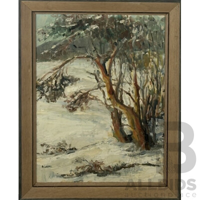 Ann Lovas, (20th Century, Australian), Snowy Morning, Vintage Acrylic on Masonite, 47.5 x 37 cm (frame)