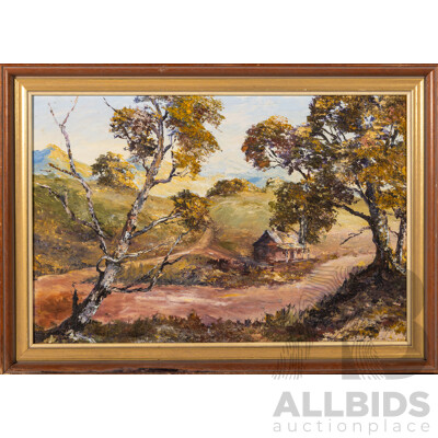 Artist Unknown, (20th Century), Country Cottage, Lovely Vintage Oil on Masonite, 50 x 70 cm (frame)