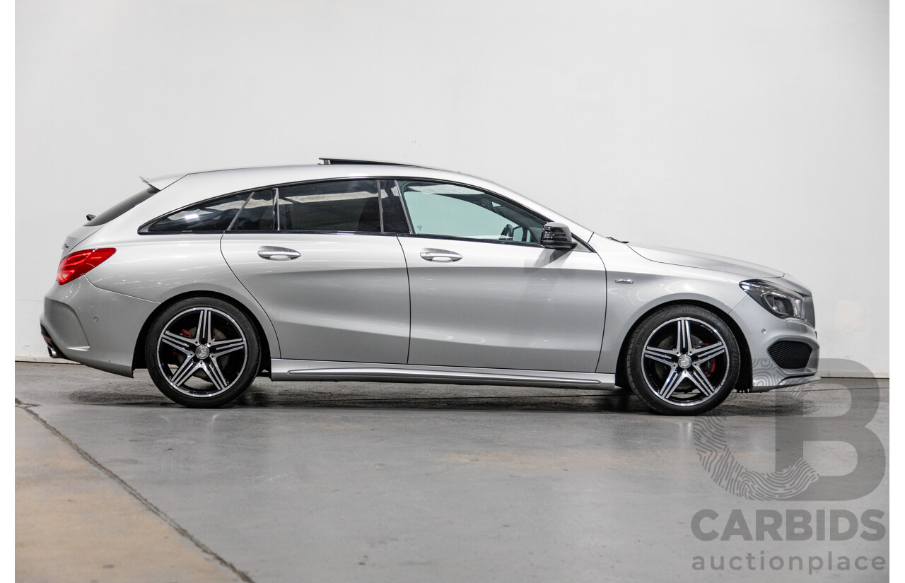 6/2015 Mercedes Benz CLA250 Sport 4matic (AWD) AMG Pack 4d Shooting Brake 117 4d Wagon Polar Silver Metallic Turbo 2.0L