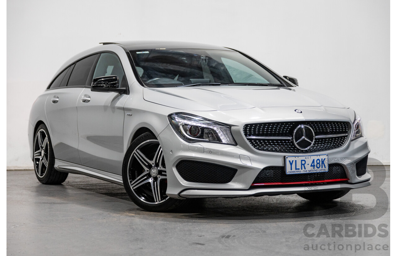 6/2015 Mercedes Benz CLA250 Sport 4matic (AWD) AMG Pack 4d Shooting Brake 117 4d Wagon Polar Silver Metallic Turbo 2.0L