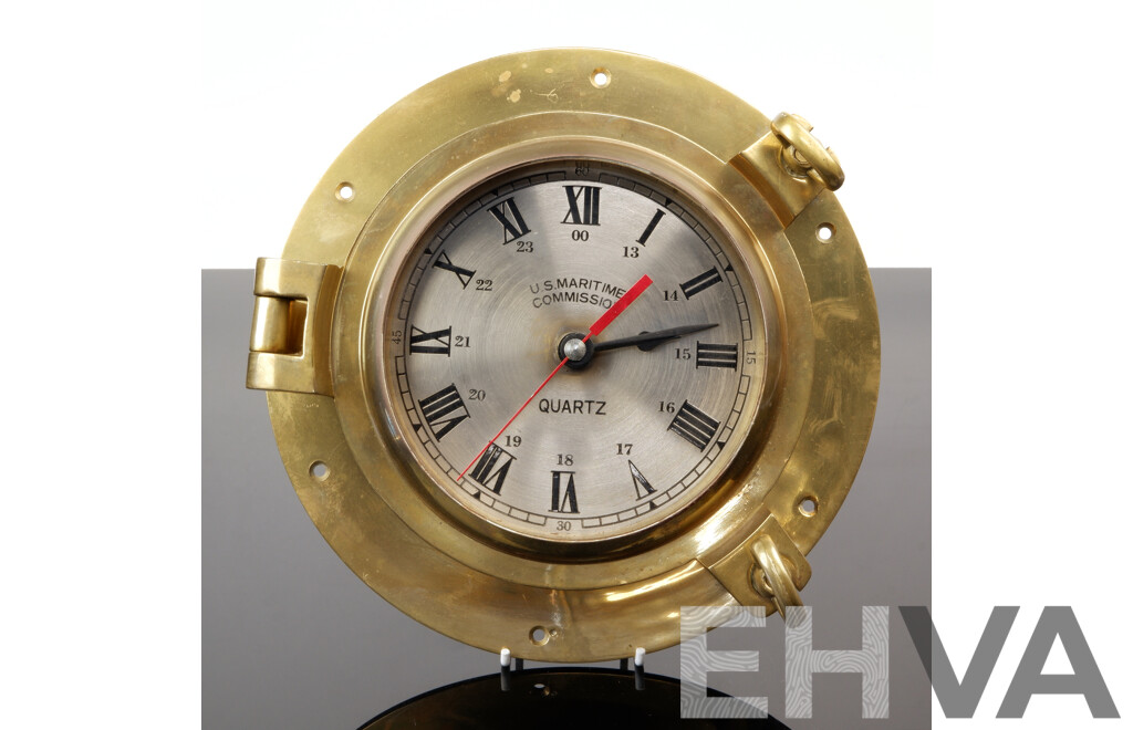 Vintage Brass Nautical US Maritime Commission Porthole Clock, Japan Movement