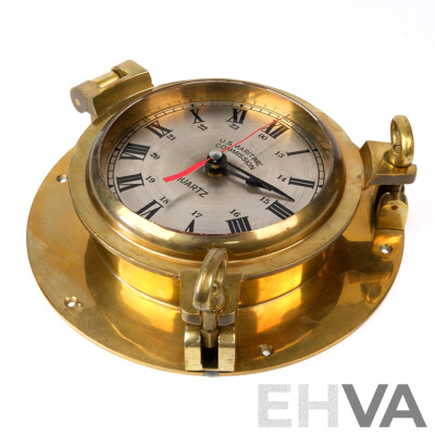 Vintage Brass Nautical US Maritime Commission Porthole Clock, Japan Movement