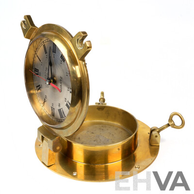 Vintage Brass Nautical US Maritime Commission Porthole Clock, Japan Movement
