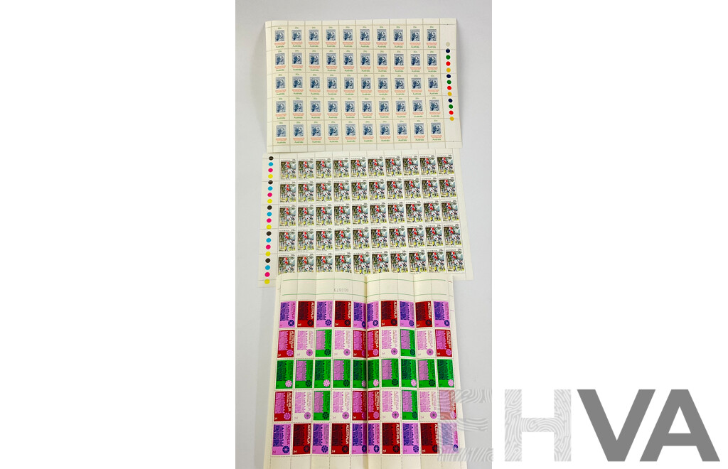 Australian Mint Stamp Sheets with Gutters Including Christmas 1971, National Stamp Week 1978 and Australia Day 1979