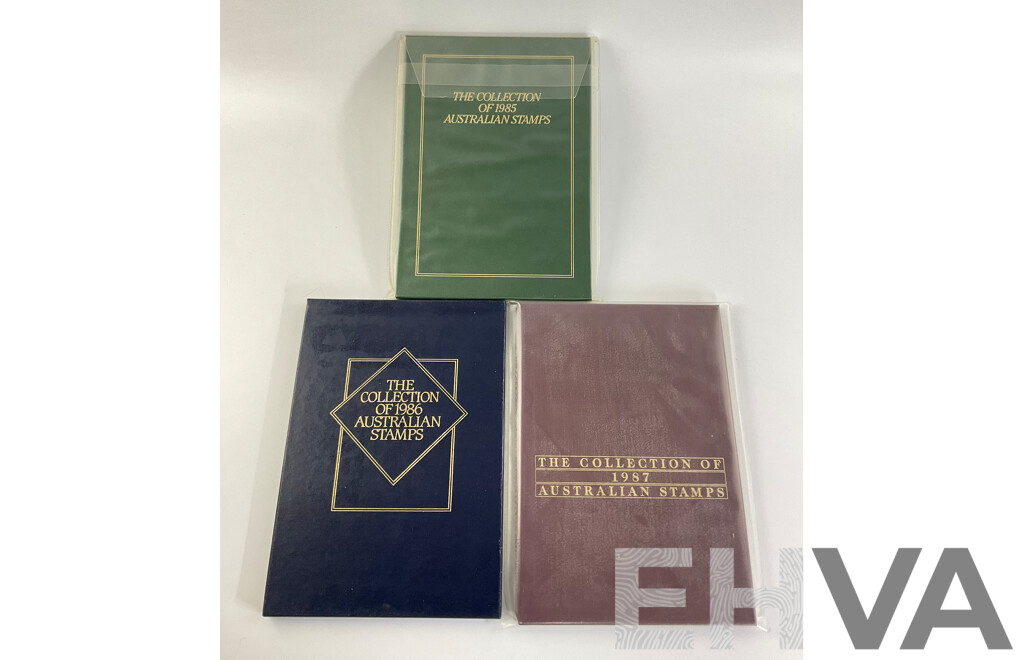 Three Australian Annual Stamp Collection Albums 1985, 1986, 1987, Face Value $78