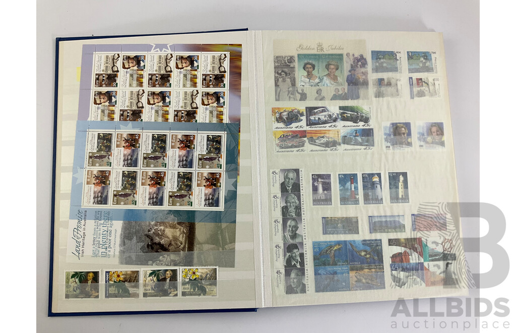 Album of Australian 2000's Mint Stamp Strips, Blocks and Mini Sheets Including Chinese Lunar Years, Australian Legends, Christmas Island, Soccer in Australia, Lest We Forget and More
