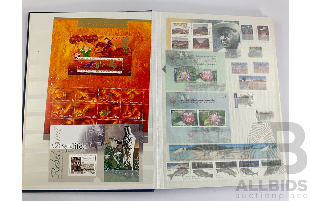 Album of Australian 2000's Mint Stamp Strips, Blocks and Mini Sheets Including Chinese Lunar Years, Australian Legends, Christmas Island, Soccer in Australia, Lest We Forget and More