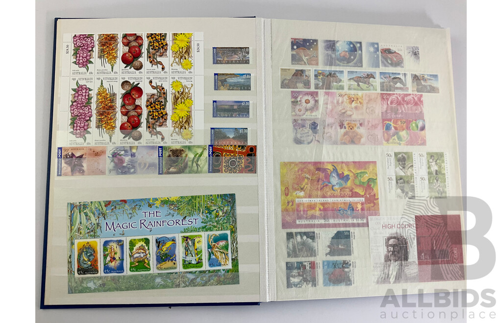 Album of Australian 2000's Mint Stamp Strips, Blocks and Mini Sheets Including Chinese Lunar Years, Australian Legends, Christmas Island, Soccer in Australia, Lest We Forget and More