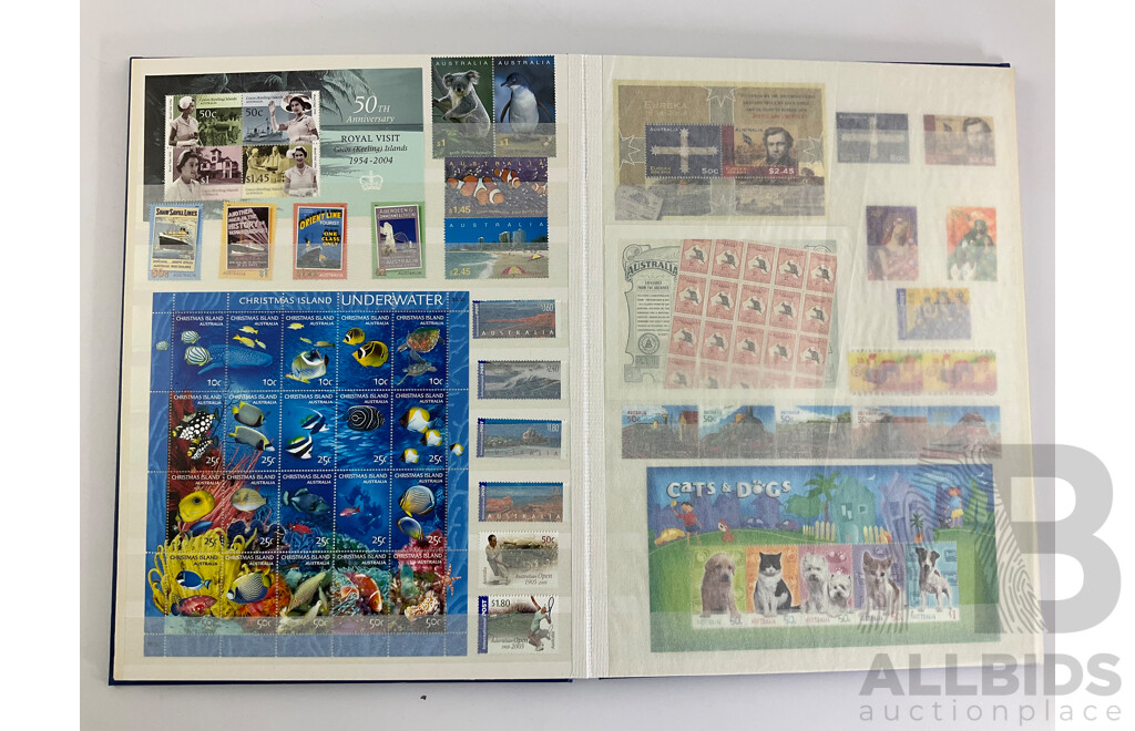 Album of Australian 2000's Mint Stamp Strips, Blocks and Mini Sheets Including Chinese Lunar Years, Australian Legends, Christmas Island, Soccer in Australia, Lest We Forget and More