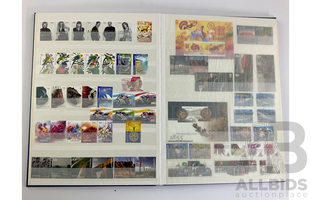 Album of Australian 2000's Mint Stamp Strips, Blocks and Mini Sheets Including Chinese Lunar Years, Australian Legends, Christmas Island, Soccer in Australia, Lest We Forget and More